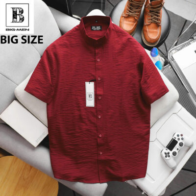 [ Big Size 80- 130 kg] Áo sơ mi tay ngắn bigsize nam vải đũi nút cài cổ trụ màu đỏ thời trang Big Men