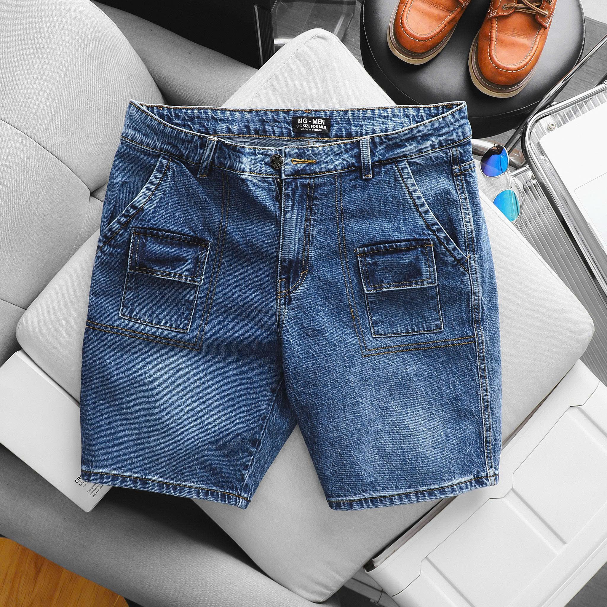 Big Men- Quần short jean bigsize nam tông xanh phối túi thời trang 80- 130 kg - Mã 680 + 682 - Ảnh 2