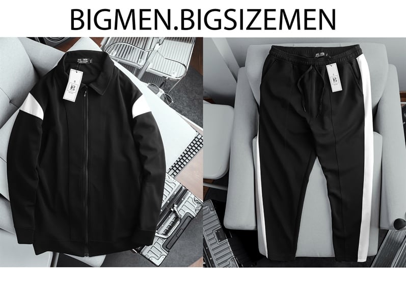 Set bộ áo khoác, quần dài phối sọc to thời trang thu đông bigsize nam< 135 kg - Ảnh 2