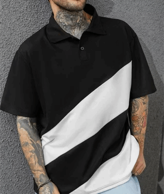 Áo thun polo phối 2 màu trắng đen xéo thời trang chất cá sấu cotton không bo tay 85-130kg - polo xéo