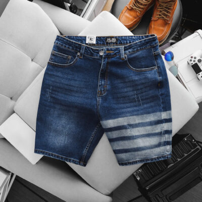[bigsizemen] Quần short jean tông xanh sọc ngang thời trang bigsize nam cỡ đại < 140kg