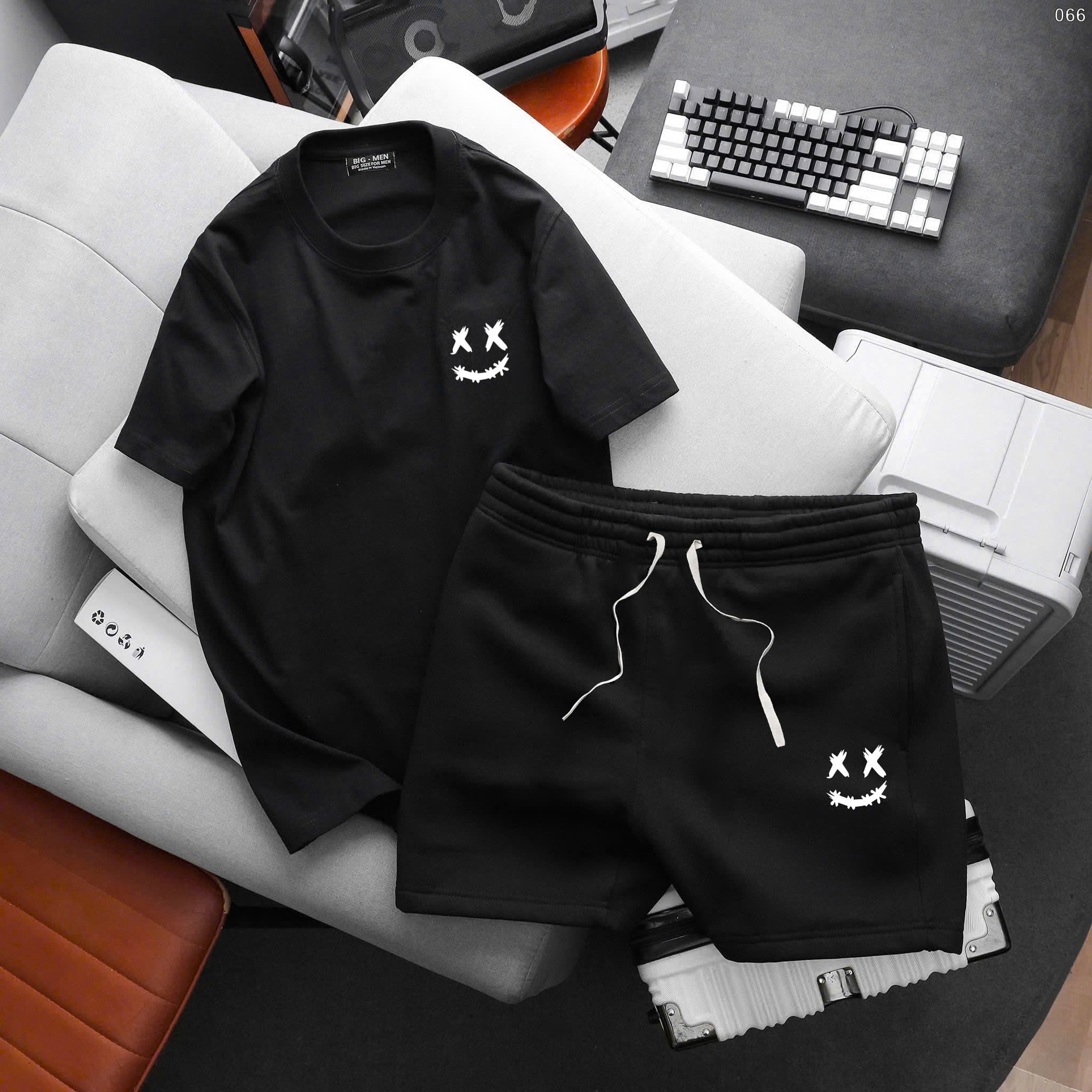 Big Men- Set bộ quần áo vải cotton in Mặt cười cá tính bigsize 80- 135 kg - Ảnh 2
