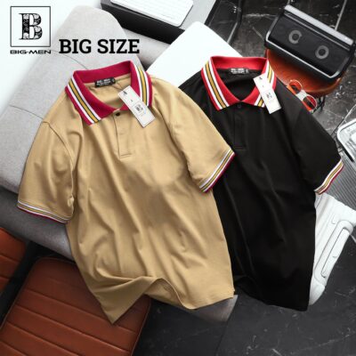 [ Big Men] Áo thun polo chất cotton phối bo cổ đỏ thời trang bigsize nam 85- 135 kg