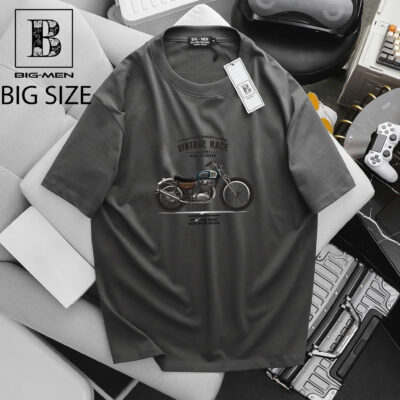 [ Big size< 135 kg] Áo thun cotton bigsize nam in Vintage Race thời trang Big Men