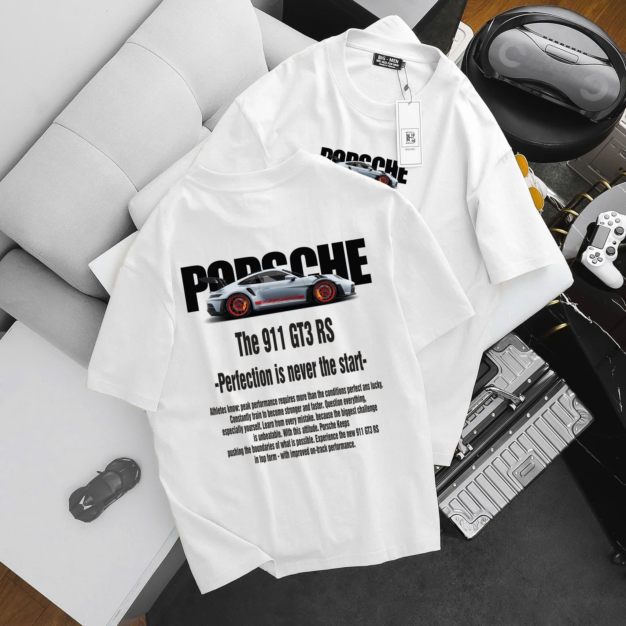 Big Men- Áo thun cotton bigsize nam in xe Porsche hai mặt thời trang 85- 135 kg - Ảnh 2