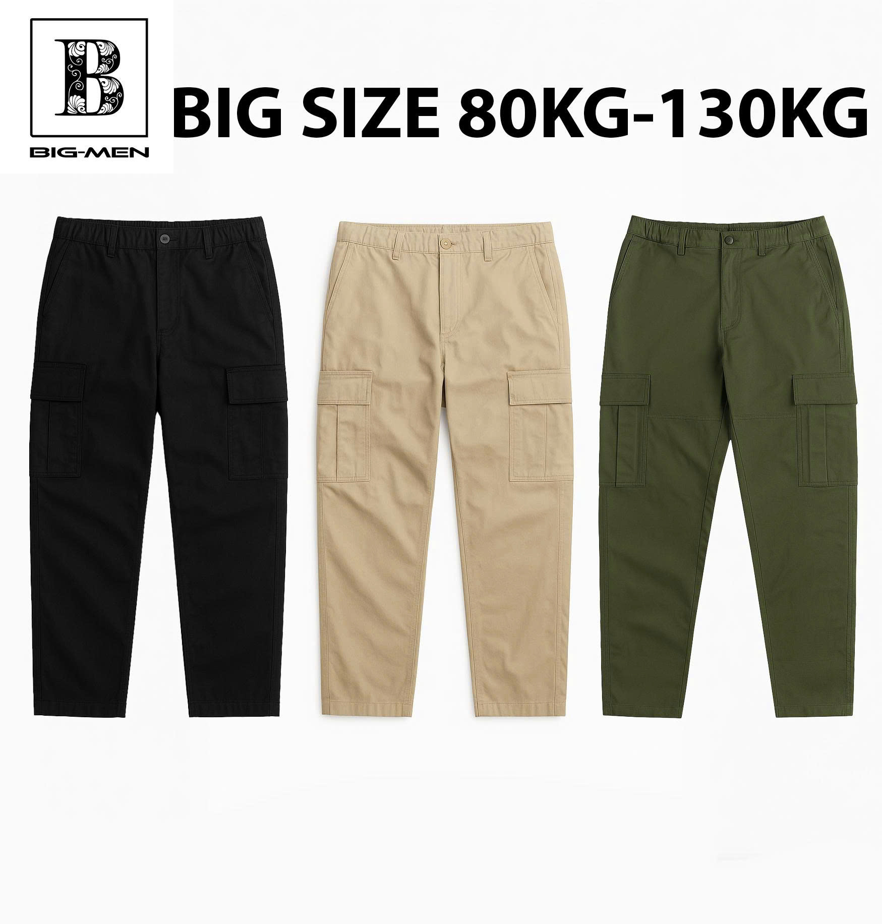 Quần kaki dài lưng thun túi hộp ống suông big size nam 90-130kg