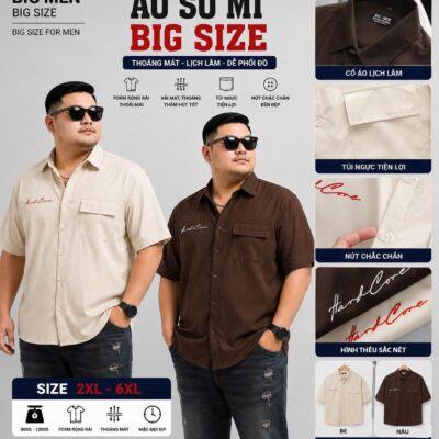 BIG MEN- Áo sơ mi tay ngắn vải polyester sọc tre thêu phối túi thời trang bigsize nam 90- 138 kg